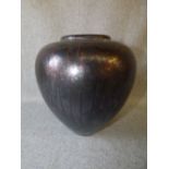 Pottery bulbous vase with blue and brown glaze PLEASE always check condition before bidding or email
