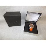 Gentleman's 'Hamilton' automatic watch, stainless steel case & orange leather strap with original