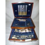 3 Hallmarked Scottish silver dessert spoons, wooden canteen box & qty. of silver plated cutlery 4ozt