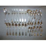 Collection of assorted antique silver fiddle pattern flatware, various makers and dates,