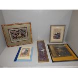 Qty of Chinese frames & pictures including set of 4 on rice paper & another framed PLEASE always