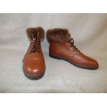 Pair of ladies brown leather & fur trim boots by 'Vena of Austria' size 40 PLEASE always check