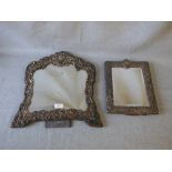 Edwardian silver easel back mirror, the shaped bezel plate within a 'C' scroll and foliate decorated