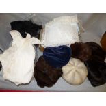 5 vintage ladies fur hats & qty of lace handbags PLEASE always check condition before bidding or