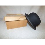 Black bowler hat by 'Locke & Co. of London' in a cardboard hat box PLEASE always check condition