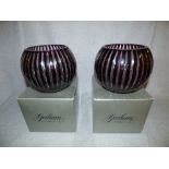 Pair Corham glass striped rose bowls PLEASE always check condition before bidding or email condition