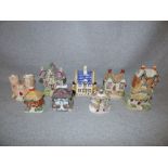 9 assorted pastille burners, cottage ornaments & pearlware moneybox PLEASE always check condition