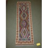 Shiraz Kilim, 194Lx68W, in a fusion of contemporary colour PLEASE always check condition before