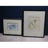 BRYAN HANLON C20th School 'Secretary Bird' watercolour, indistinctly signed & dated