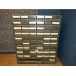 Industrial green metal bank of drawers 107H x 89Wcm PLEASE always check condition PRIOR to