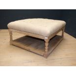 Decorative oak framed footstool upholstered light grey fabric 42H x 82Wcm PLEASE always check