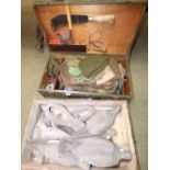 Qty of pigeon decoys with tools & accessories in a wooden case PLEASE always check condition PRIOR