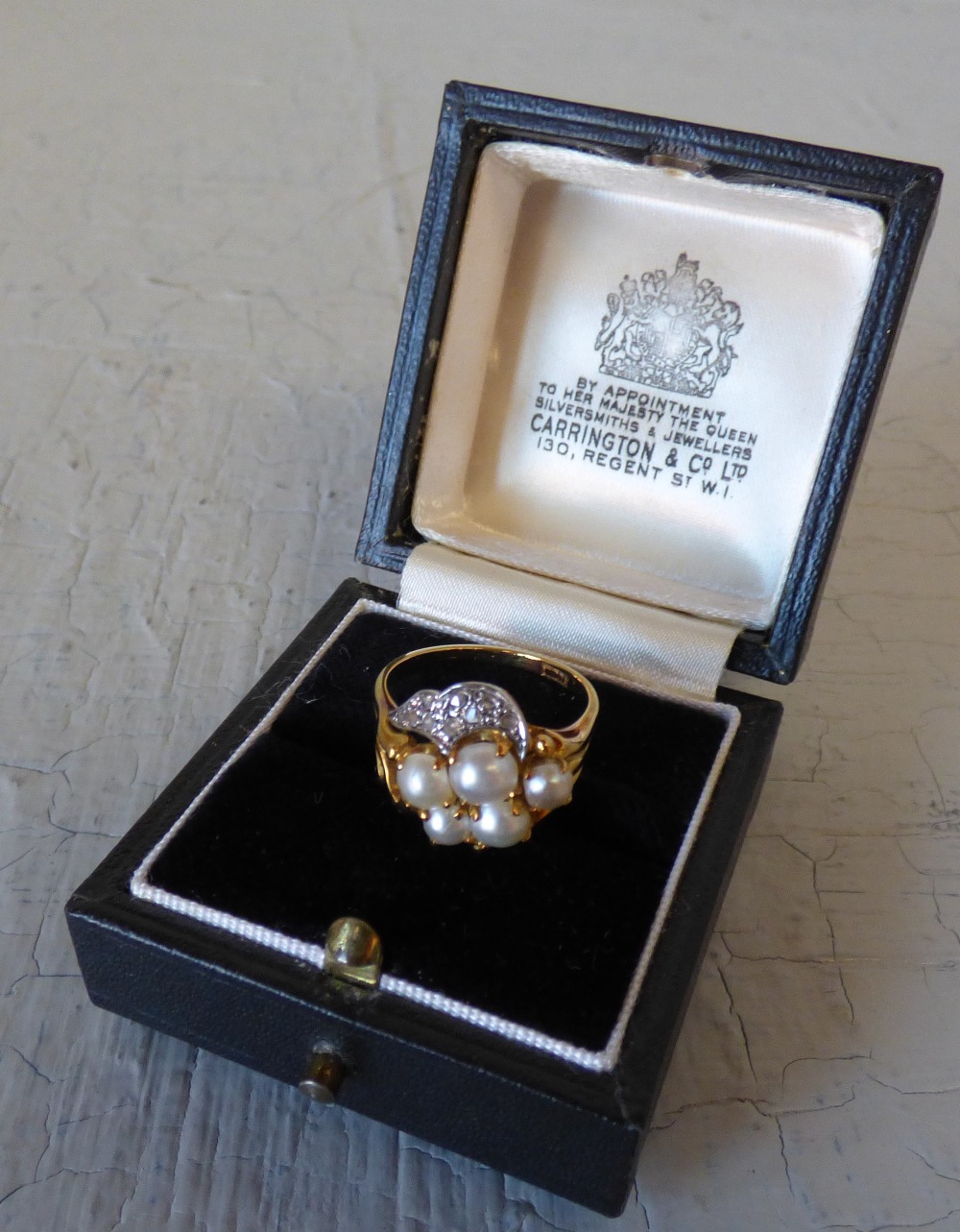 Pearl and diamond dress ring, stamped '18ct', the five split pearls (untested and unwarranted) - Image 2 of 3