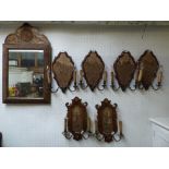 Qty of decorative sconces incl with wooden frames & tapestry panels, mirror etc PLEASE always