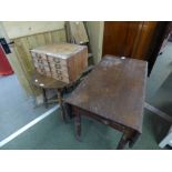 Old pine collectors 'cabinet' of 8 drawers, step ladder, circular oak occasional table & mahogany