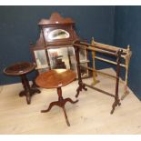 Edwardian mahogany over mantle mirror, 2 clothes rails & 2 occasional tables PLEASE always check