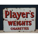 Vintage cast iron & enamel Players 'Weights' cigarettes sign 60H x 82W cm PLEASE always check