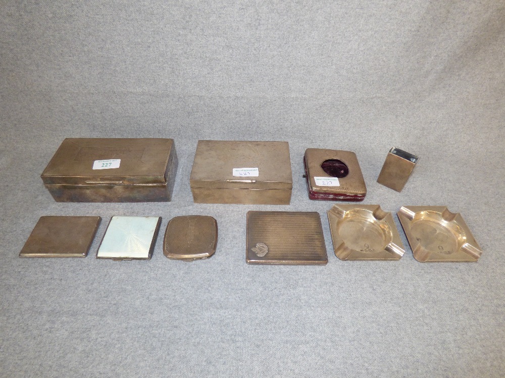 Silver cigarette box, Birmingham 1937 & another 4 further cigarette cases, a match box holder, two