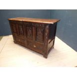 C19th 2 panelled top chest with carved front panels 86H x 148Lcm PLEASE always check condition PRIOR