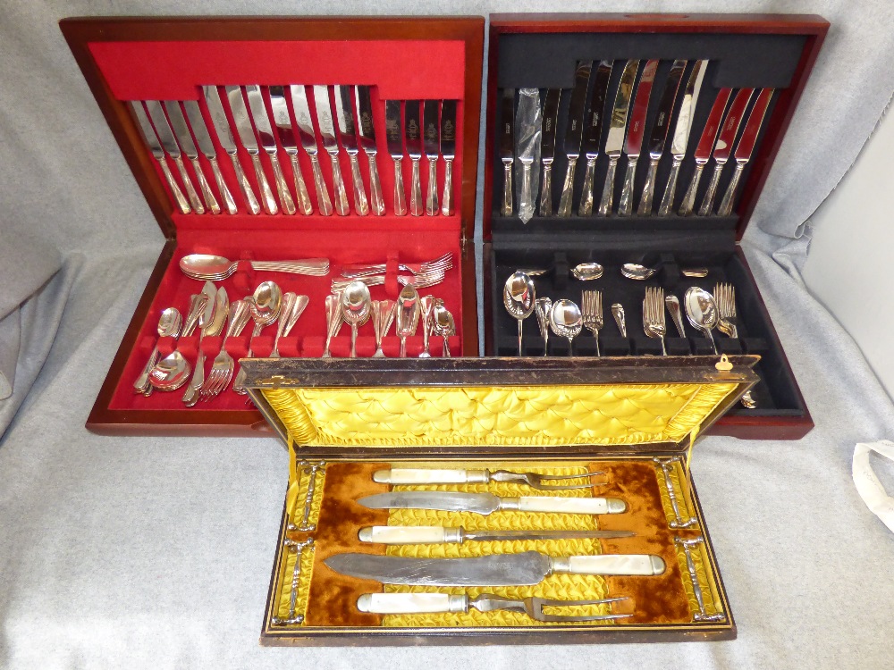 C19th Mother of pearl handled stainless steel carving set, by Frederick Wilson & Co., cased & 2 part