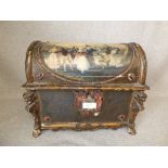 C19th Austrian/Italian wood & geso painted miniature wedding chest 26H x 28W cm PLEASE always