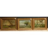 C20th School, set of three rural landscapes, oils on board, unsigned PLEASE always check condition