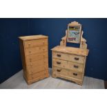 Narrow pine chest of six drawers 59W x 107H & pine chest of 3 drawers 83W x 77H cm PLEASE always