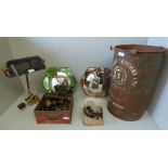 Vintage desk lamp, qty of various door handles & knockers and pair of Edwardian wall mirrors