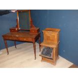 Victorian mahogany dressing table 88H x 114W & Edwardian oak table 90H x 40W cm PLEASE always