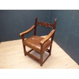 C18th style oak Glastonbury rod chair with leather studded seat PLEASE always check condition