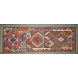 Kunduz Kilim, 190L x 64W cm, geometric all over design PLEASE always check condition PRIOR to