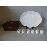 C20th French porcelain & gilt decorated tea set, white glazed pottery turnkey platter & rosewood