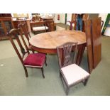 Victorian mahogany 'D end' extending dining table with two extra leaves & 6 mixed dining chairs