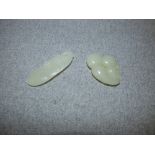2 pale Chinese jade carved pods, longest 8cm PLEASE always check condition PRIOR to bidding, or
