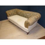 Victorian button back Chesterfield style sofa on turn mahogany legs to brass casters 80H x 180W cm