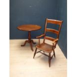 Circular tilt top occasional table 79 dia. x 74Hcm & oak ladder-back armchair PLEASE always check