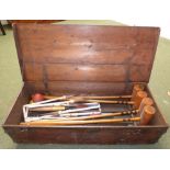 Vintage croquet set in stained pine box PLEASE always check condition PRIOR to bidding, or email