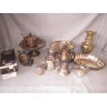 Box of assorted silver plate & Chinese brass vase PLEASE always check condition PRIOR to bidding, or