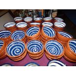 Qty of contemporary terracotta, blue & cream painted bowls PLEASE always check condition PRIOR to