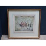After L. S. Lowry 'Sailing Boats' colour print, signed in pencil, published by Venture Prints,