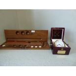 Golf putter by 'Pau Ferro Ironwood USA' in fitted wooden case & desk clock PLEASE always check