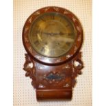 Victorian rosewood, mother of pearl inlaid, wall clock with brass dial engraved to the centre with