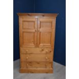 Pine 2 door cupboard with 3 drawers below 142H cm PLEASE always check condition PRIOR to bidding, or