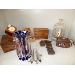 Desk clock, cigar humidor & various collectables including cameras PLEASE always check condition