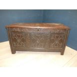 C17th oak fronted carved coffer 70H x 134W cm PLEASE always check condition PRIOR to bidding, or