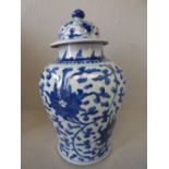 C18th baluster shaped blue and white vase & cover, 38H cm, damaged PLEASE always check condition