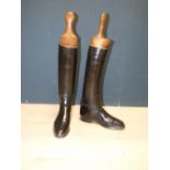 Pair black leather riding boots, by Flack and Smith of London, with wooden trees PLEASE always check