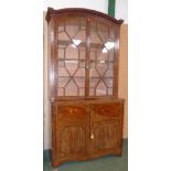 Refency inlaid and cross banded mahogany bookcase with astragal glazed upper section beneath