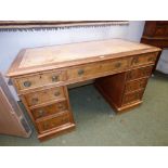 Oak pedestal desk with 9 drawers 72H x 122Wcm PLEASE always check condition PRIOR to bidding, or