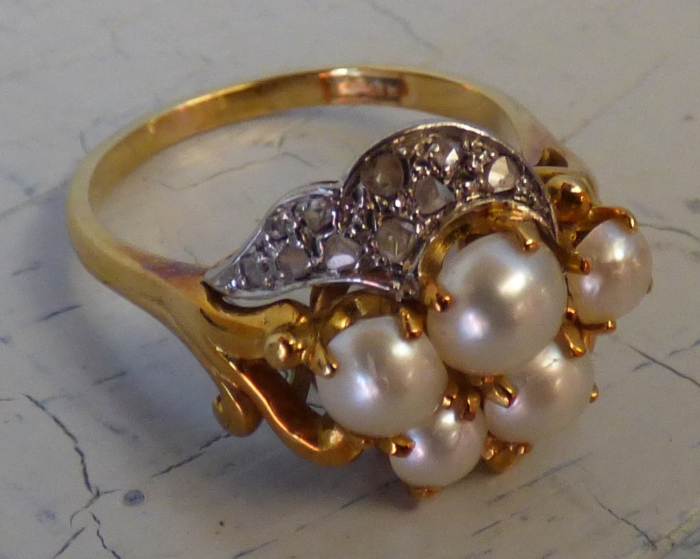 Pearl and diamond dress ring, stamped '18ct', the five split pearls (untested and unwarranted) - Image 3 of 3